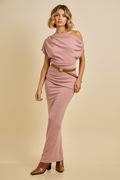 One-Shoulder Drape Knit Maxi Dress