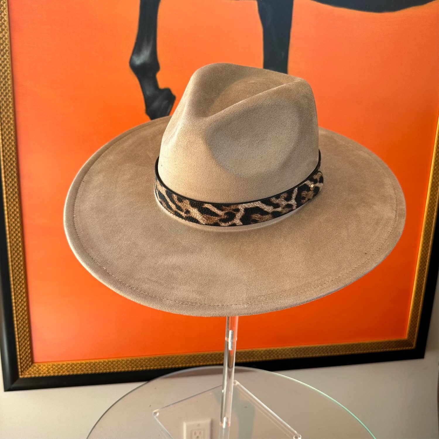 Wide Brim Suede Hat W/ Leopard printed belt