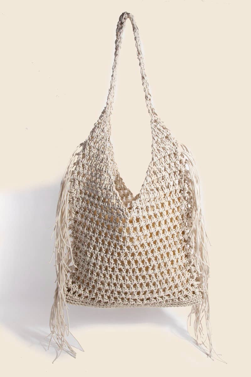 Long Fringe Braided Tote Bag
