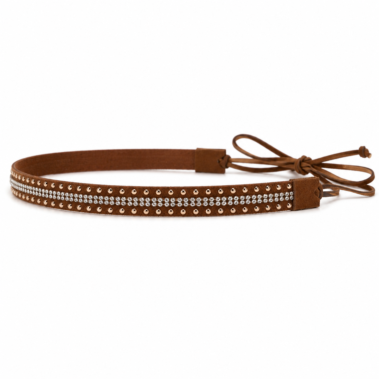 Rhinestone Studded Adjustable Brown Hat Band
