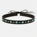Black Leather Hat Band with Turquoise Stones
