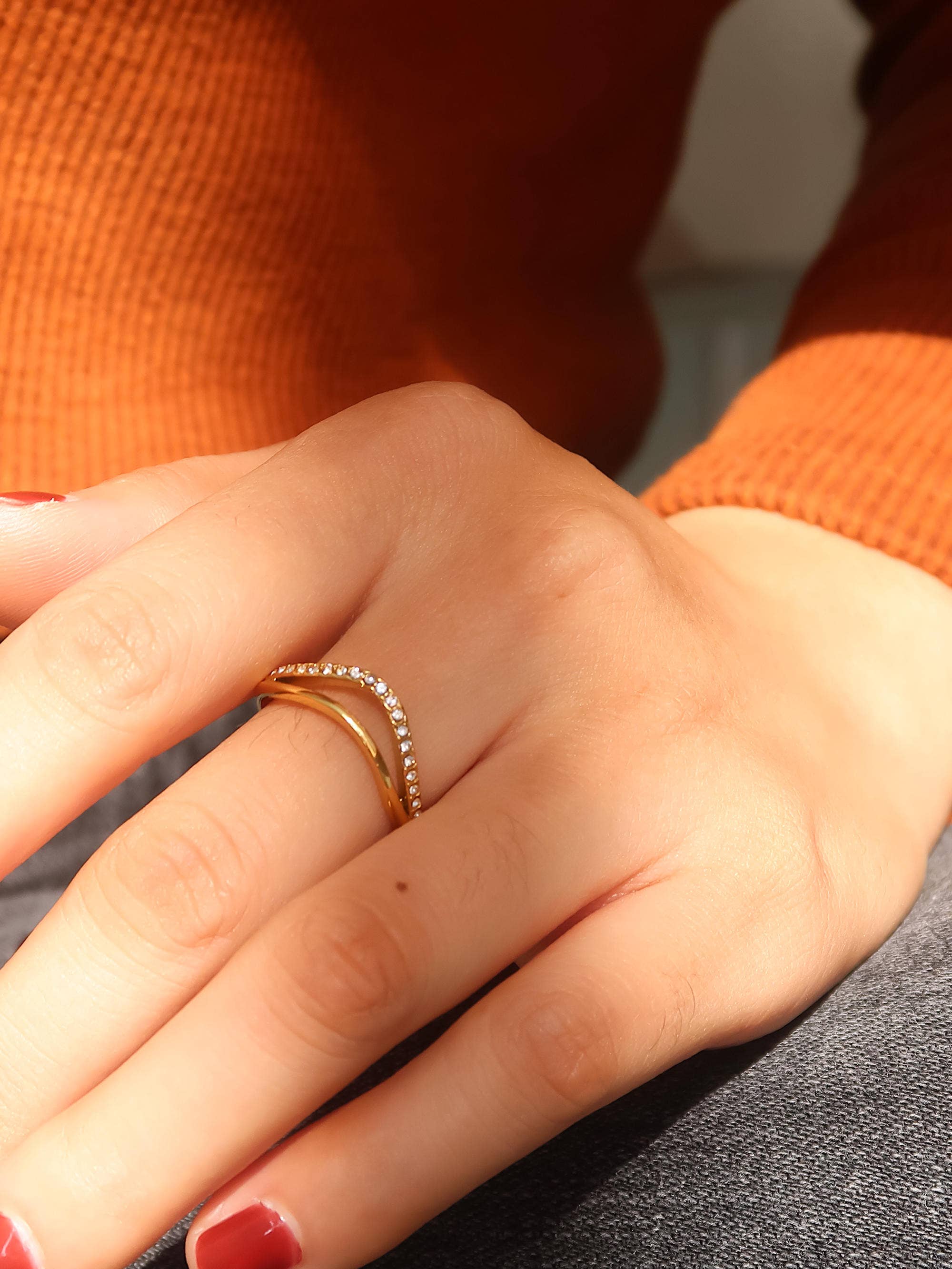 Layered V Rhinestone Ring