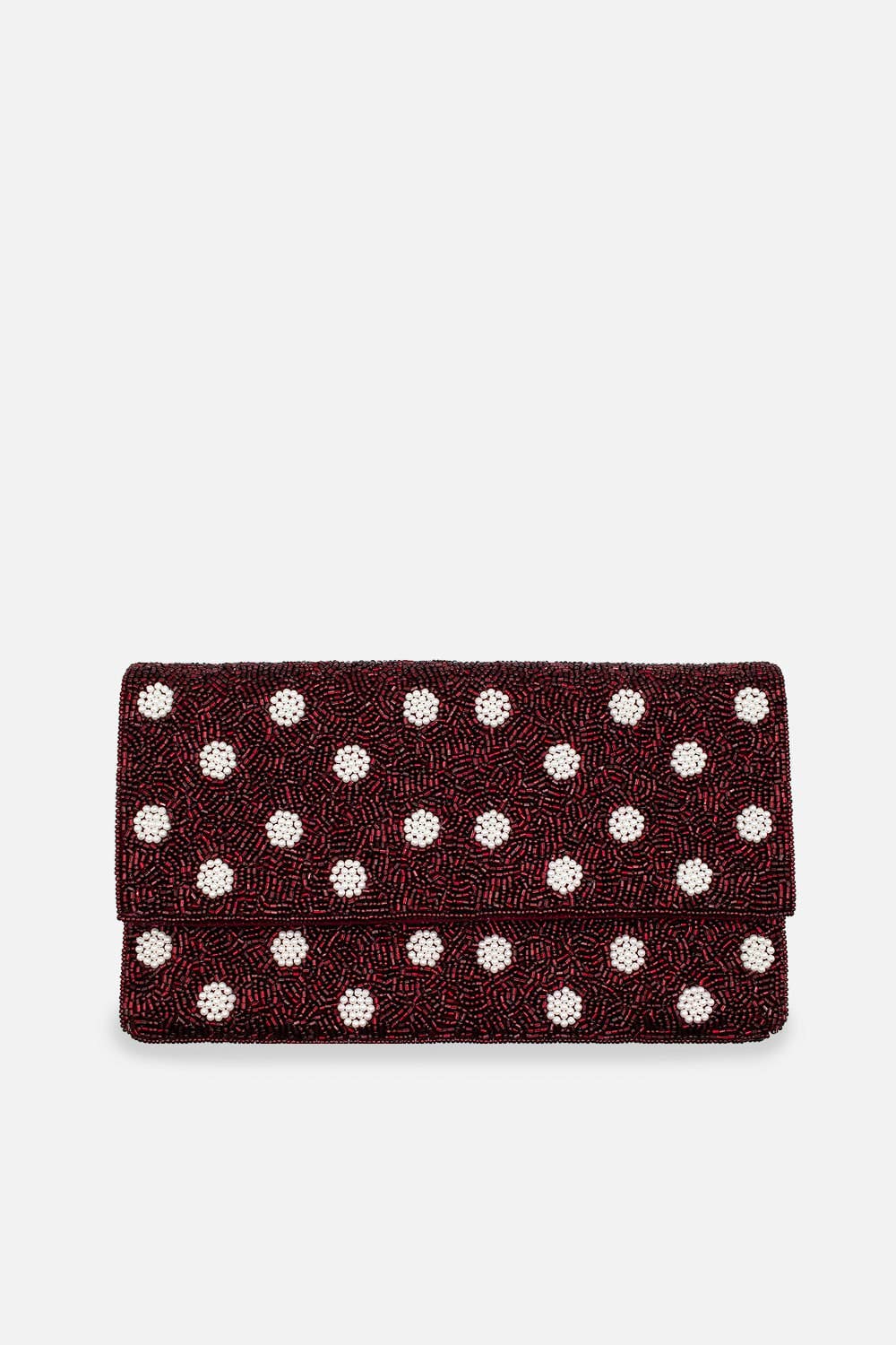 Burgundy Polka Dot Beaded Clutch