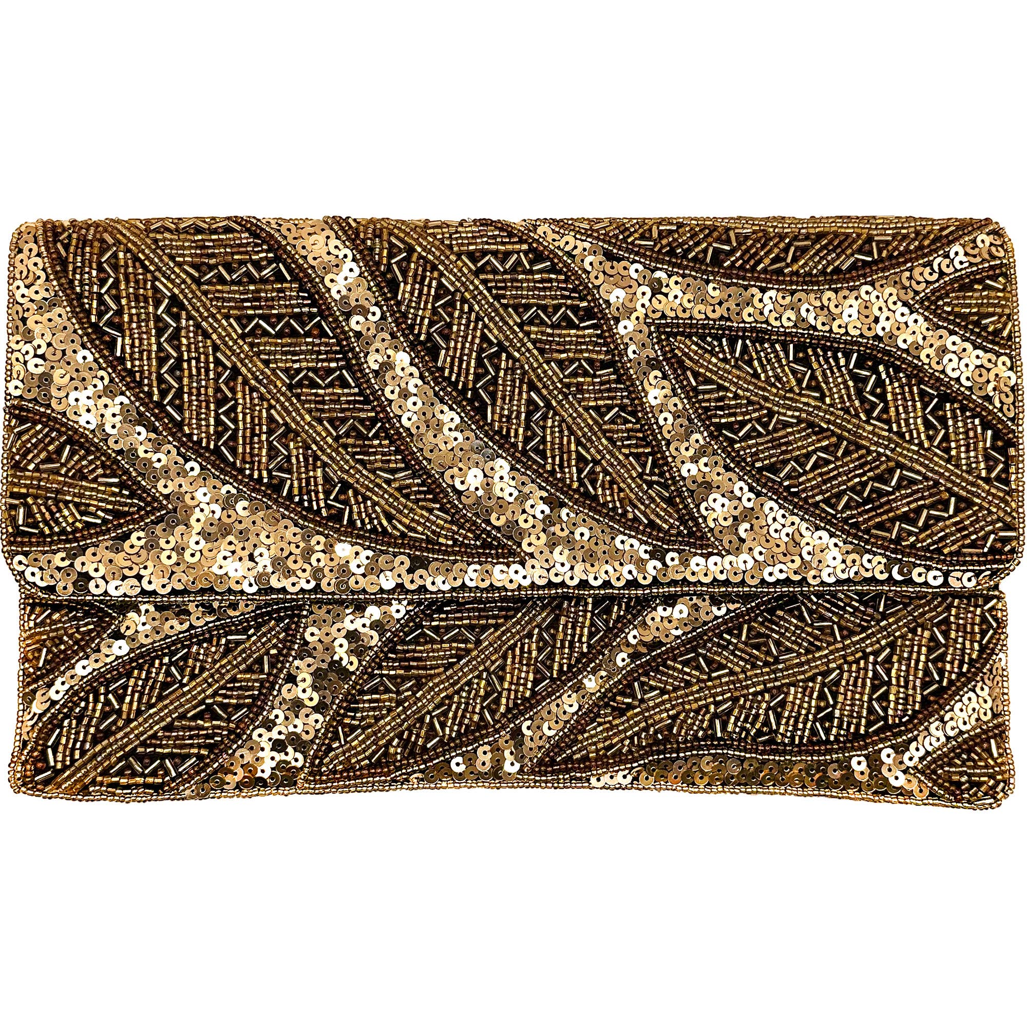 GOLDEN LEAF SEQUINS BEADED CLUTCH