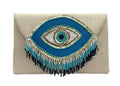 EVIL EYE EMBROIDERED BEADED CLUTCH