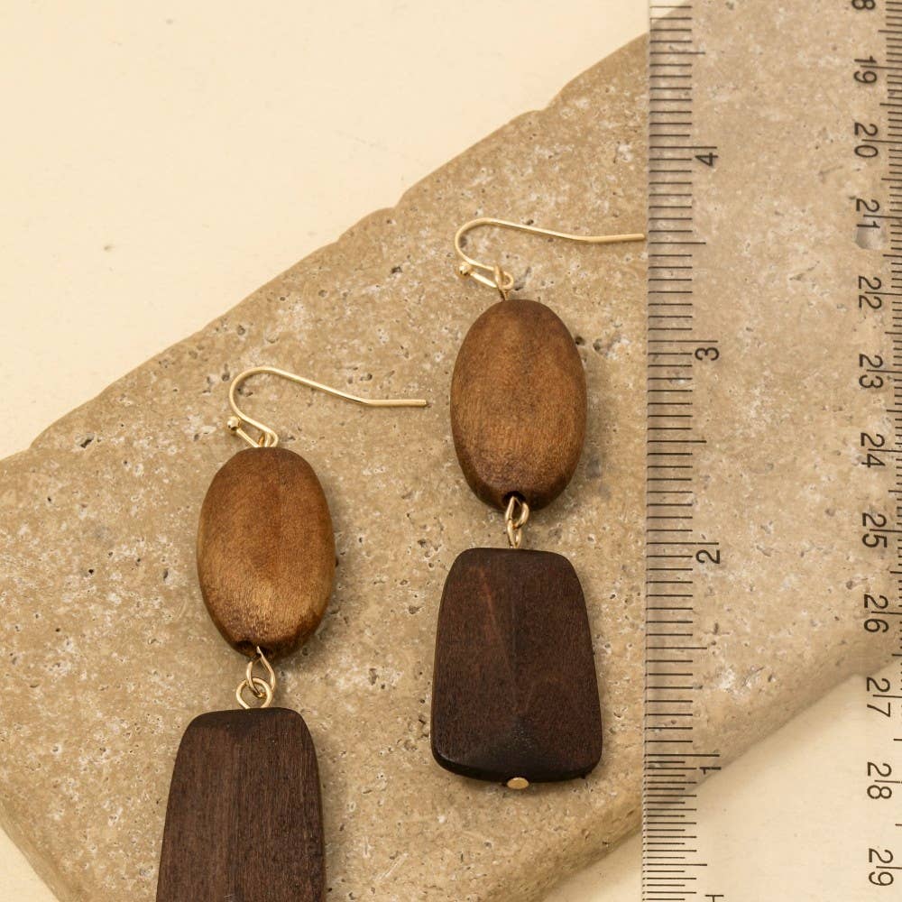 Tiered Chunky Wooden Beads Dangle Earrings
