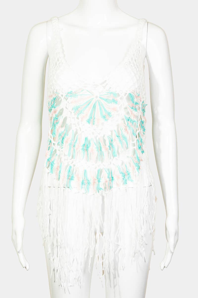 Fishnet Knit Fringe Cover Up