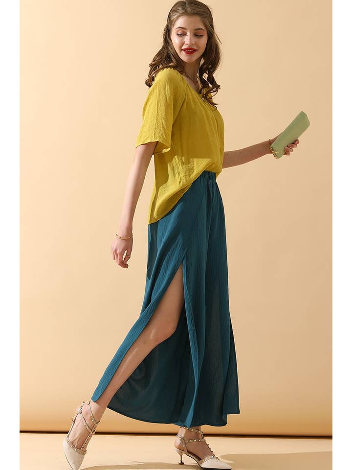 FRONT SLIT WIDE LEG PANTS