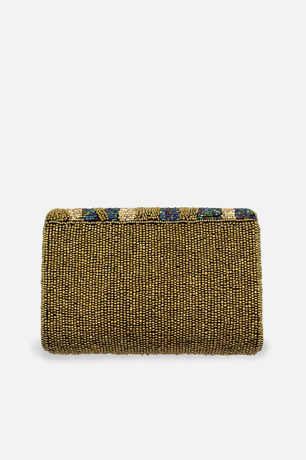 IRIDESCENT BRONZE BEADED RECTANGULAR CLUTCH