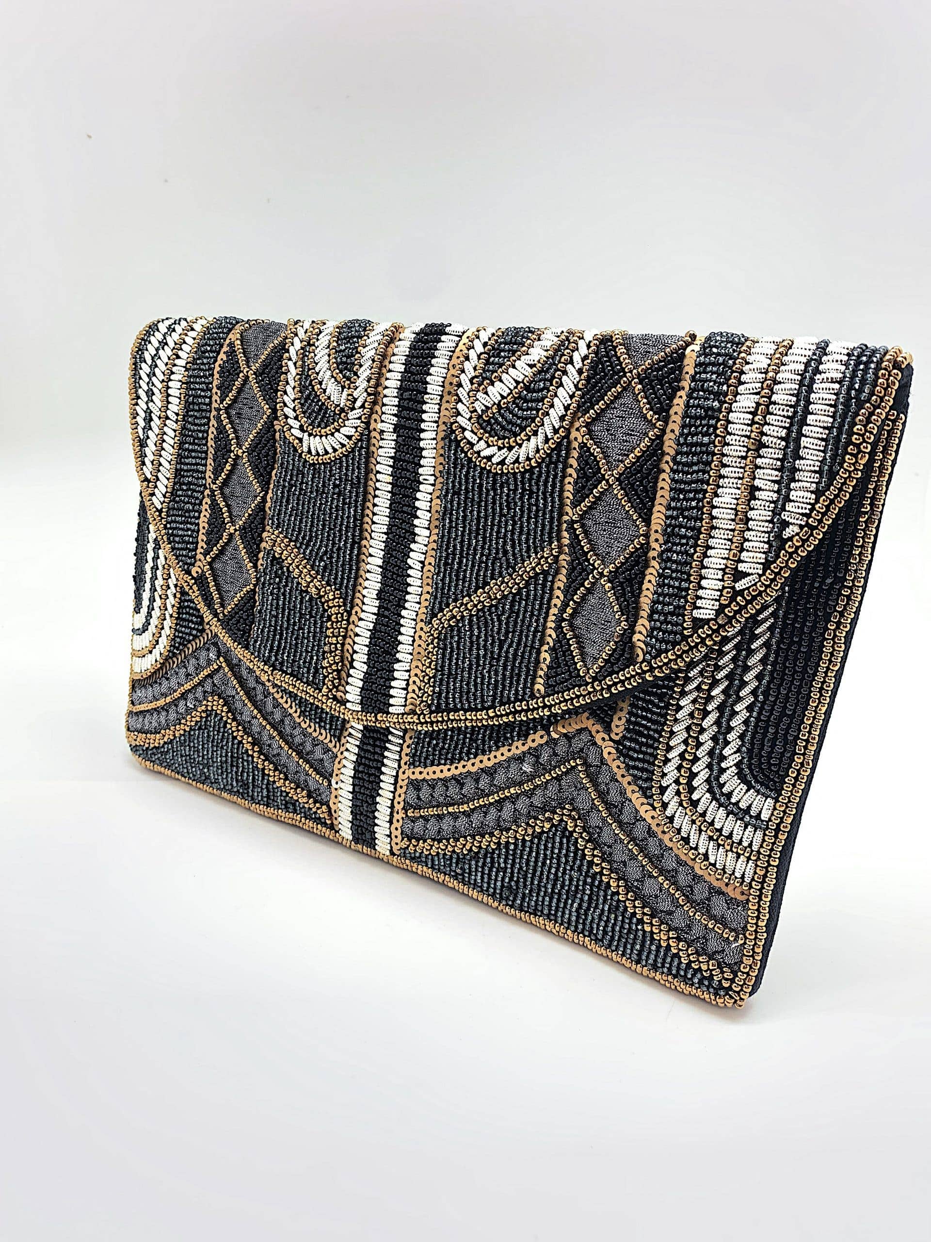 Hematite And Black Gatsby Beaded Clutch