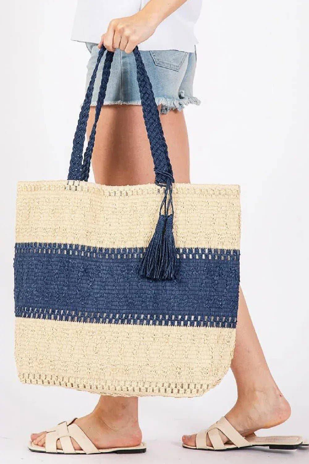 Two Tone Woven Tote Bag