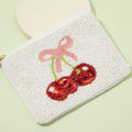 Cherry And Ribbon Bow Seed Beaded Coin Purse