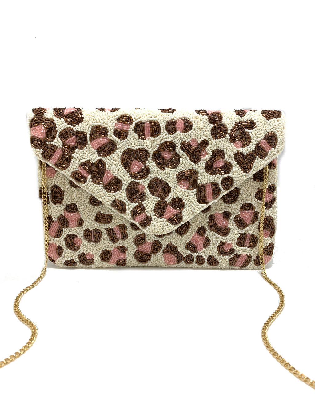 Pink Leopard Beaded Clutch