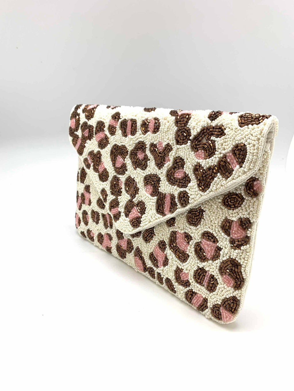 Pink Leopard Beaded Clutch
