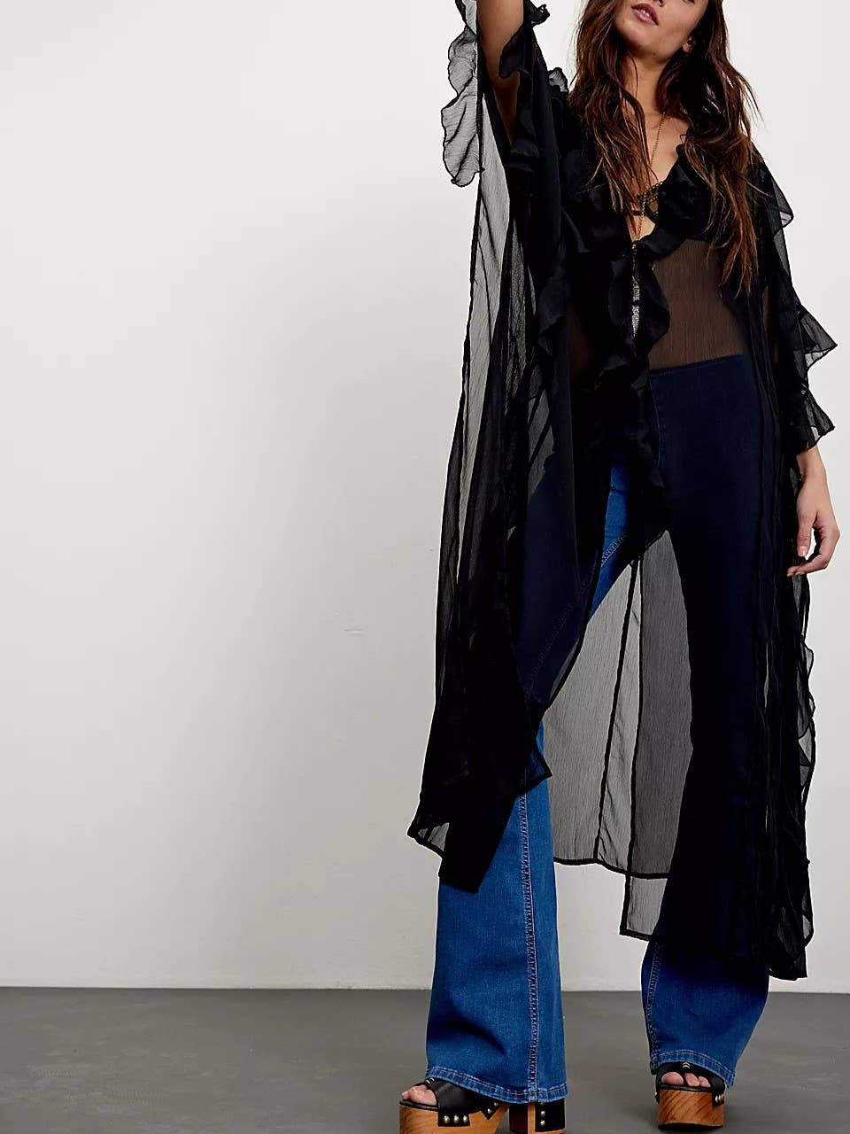 Boho sheer ruffle maxi top duster