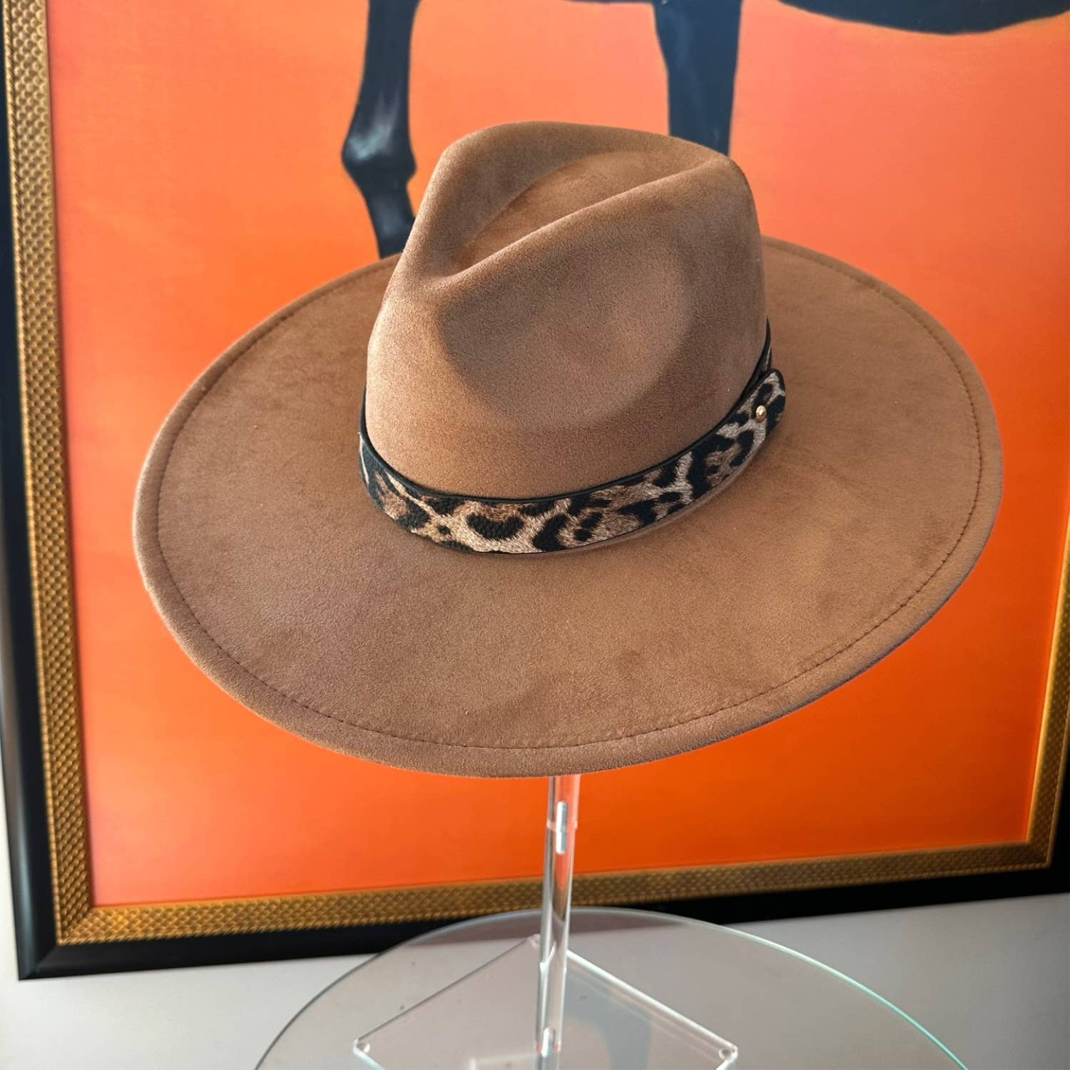 Wide Brim Suede Hat W/ Leopard printed belt