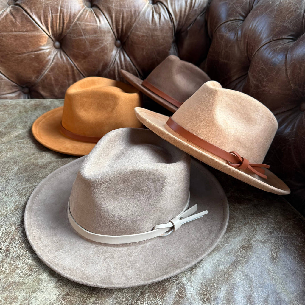 Vegan suede rancher hat with leather Hat band