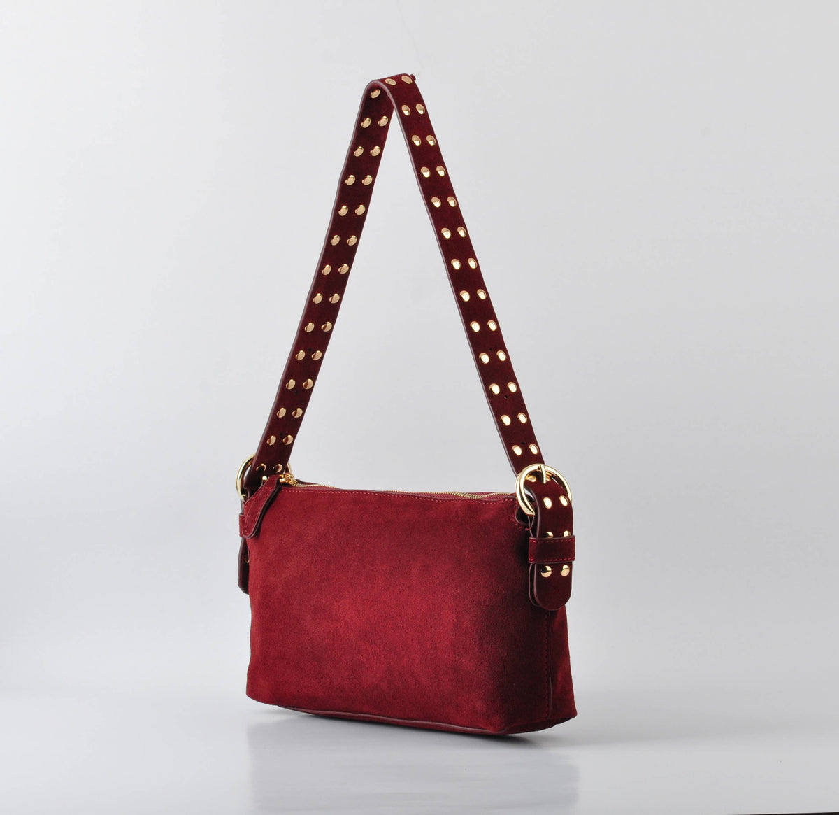 Suede Leather  Shoulder Bag w/ Studded Strap