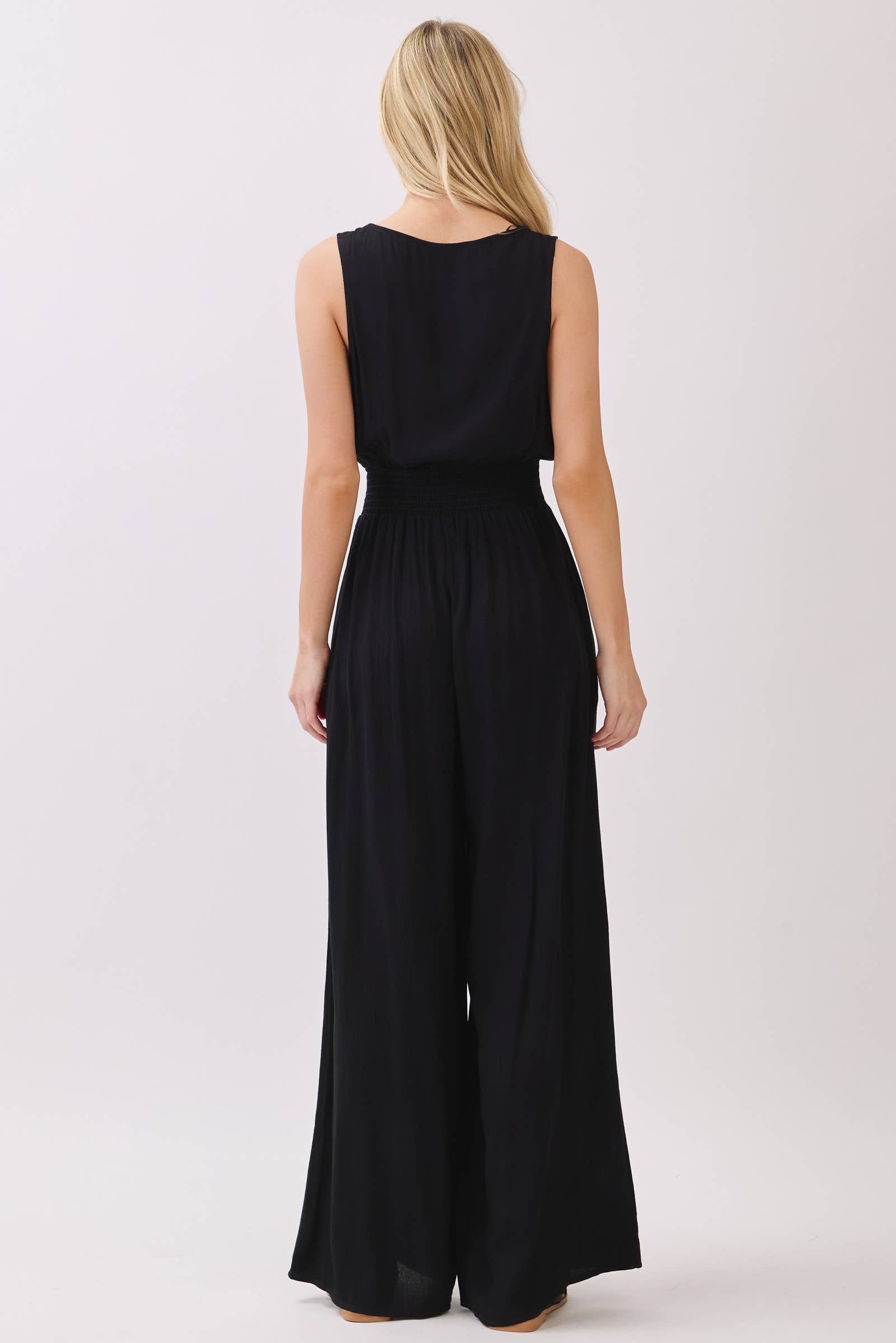 Solid Sleeveless Wide Leg Jumpsuit