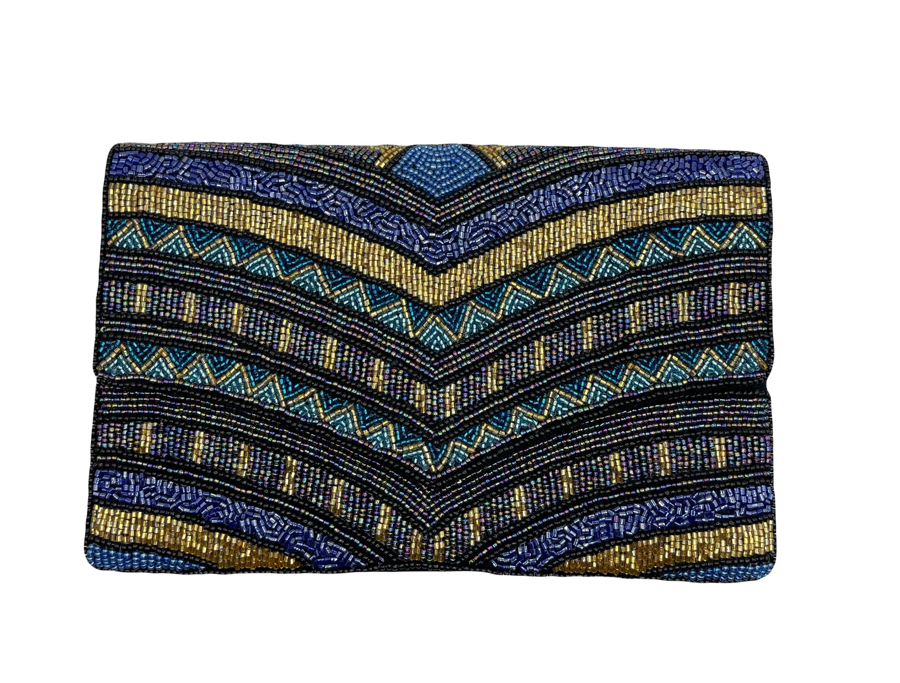 BLUE & GOLD BEADED CLUTCH