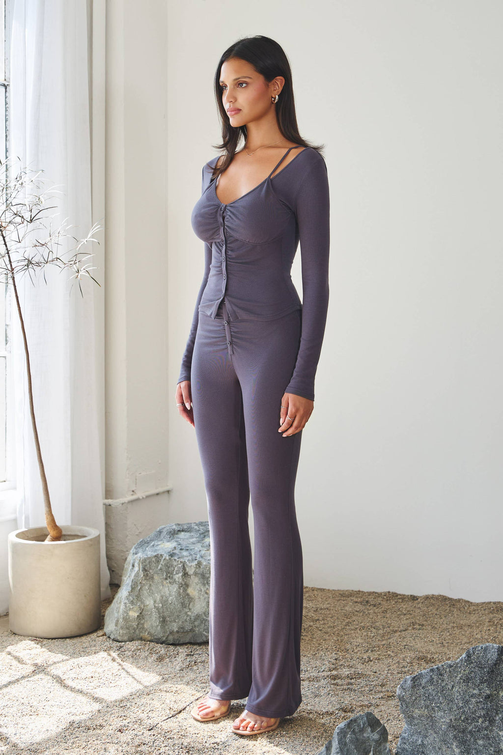 Soft jersey double neckline strap top & pants set