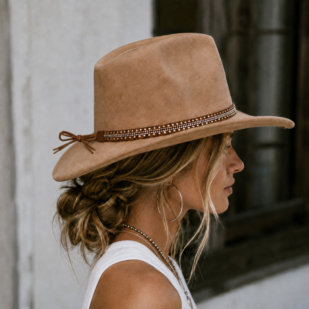 Rhinestone Studded Adjustable Brown Hat Band