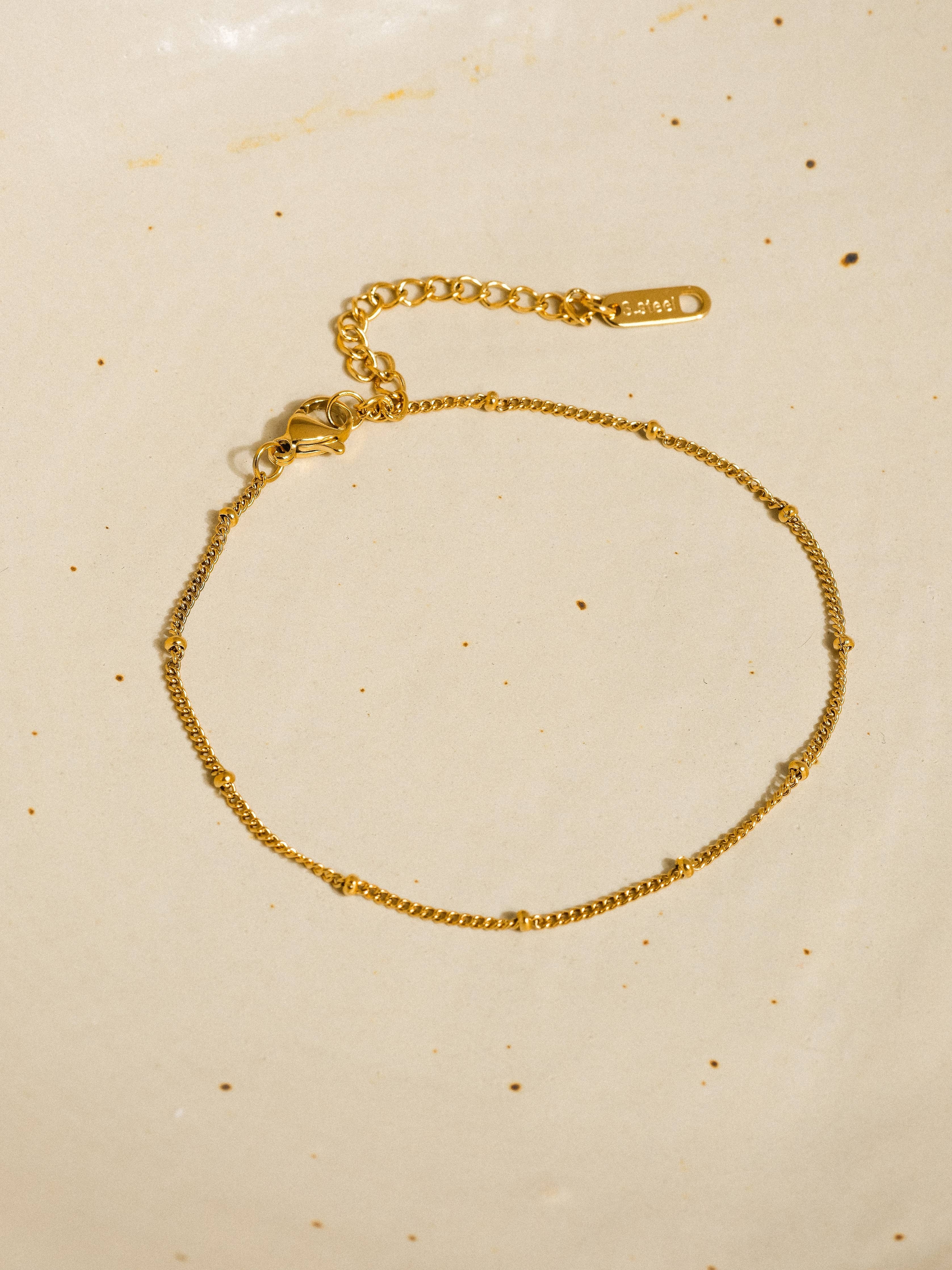 Gold Non-Tarnish Classic Beaded Chain Anklets