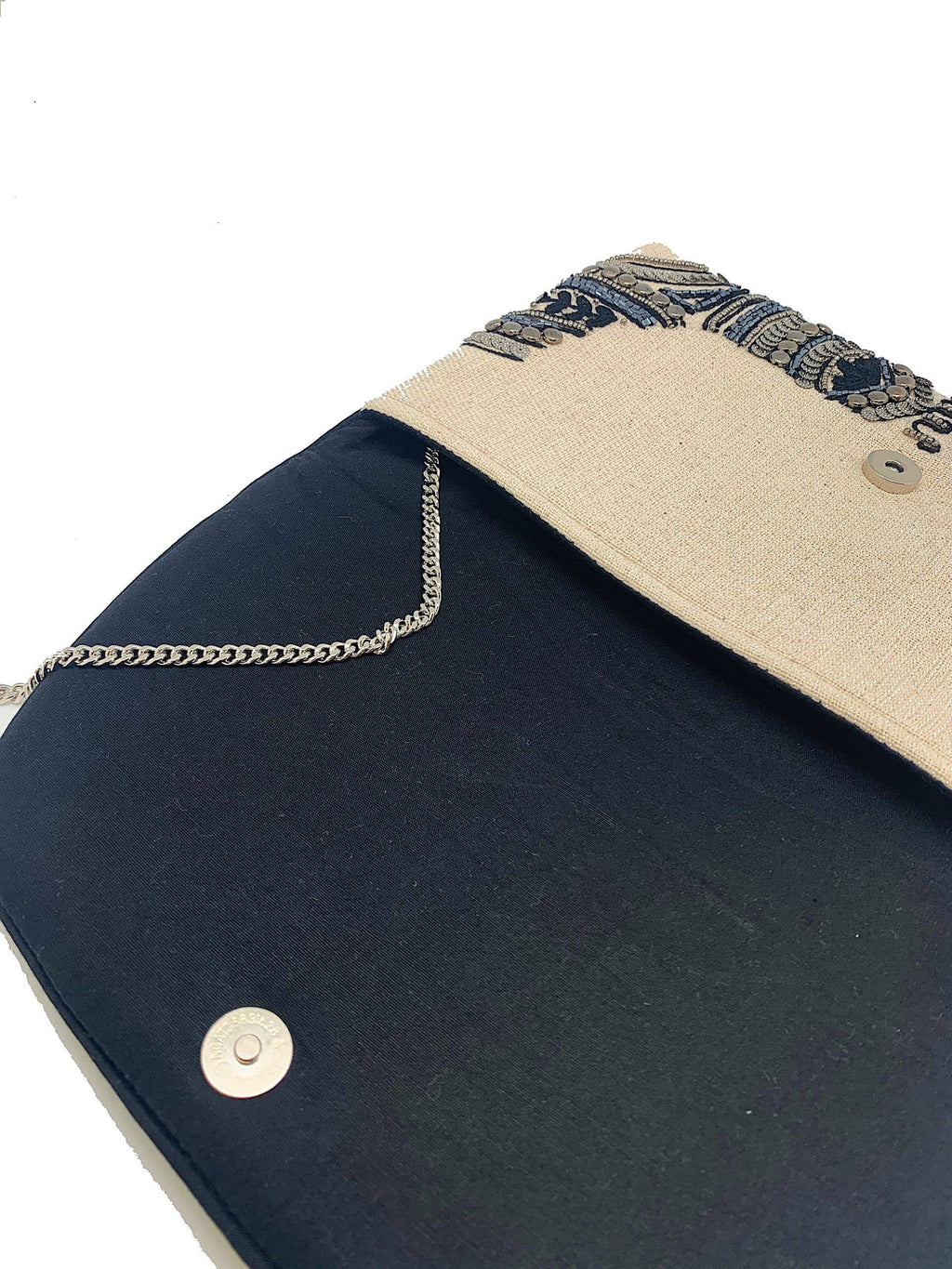HEMATITE STUDDED BEADED CLUTCH