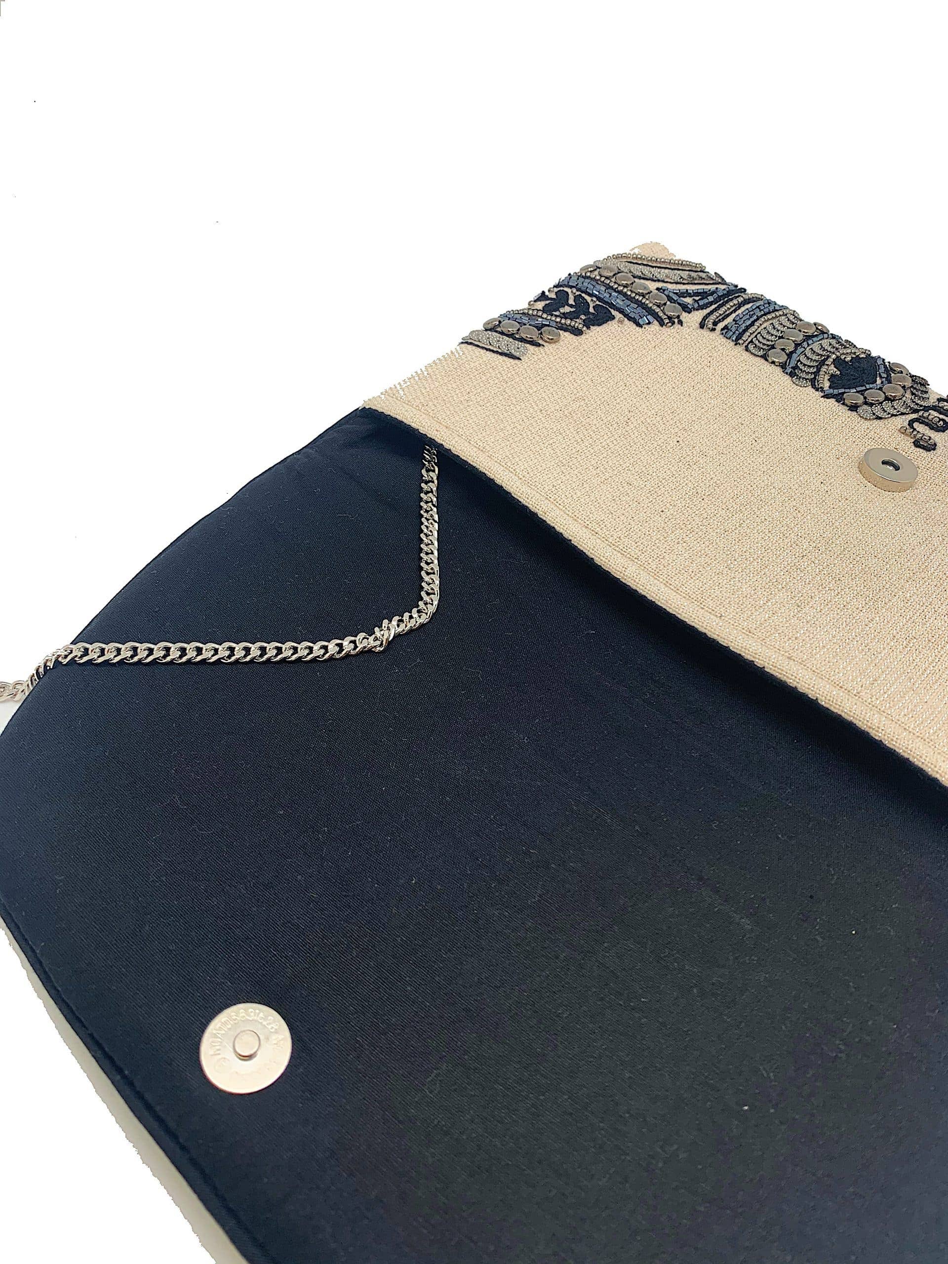 HEMATITE STUDDED BEADED CLUTCH