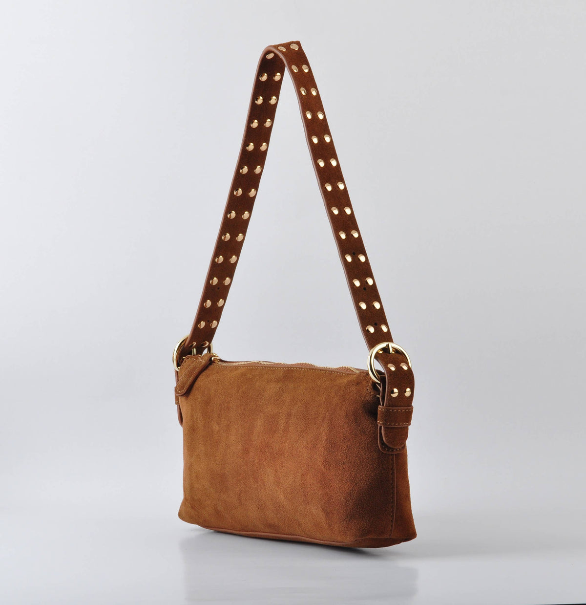 Suede Leather  Shoulder Bag w/ Studded Strap
