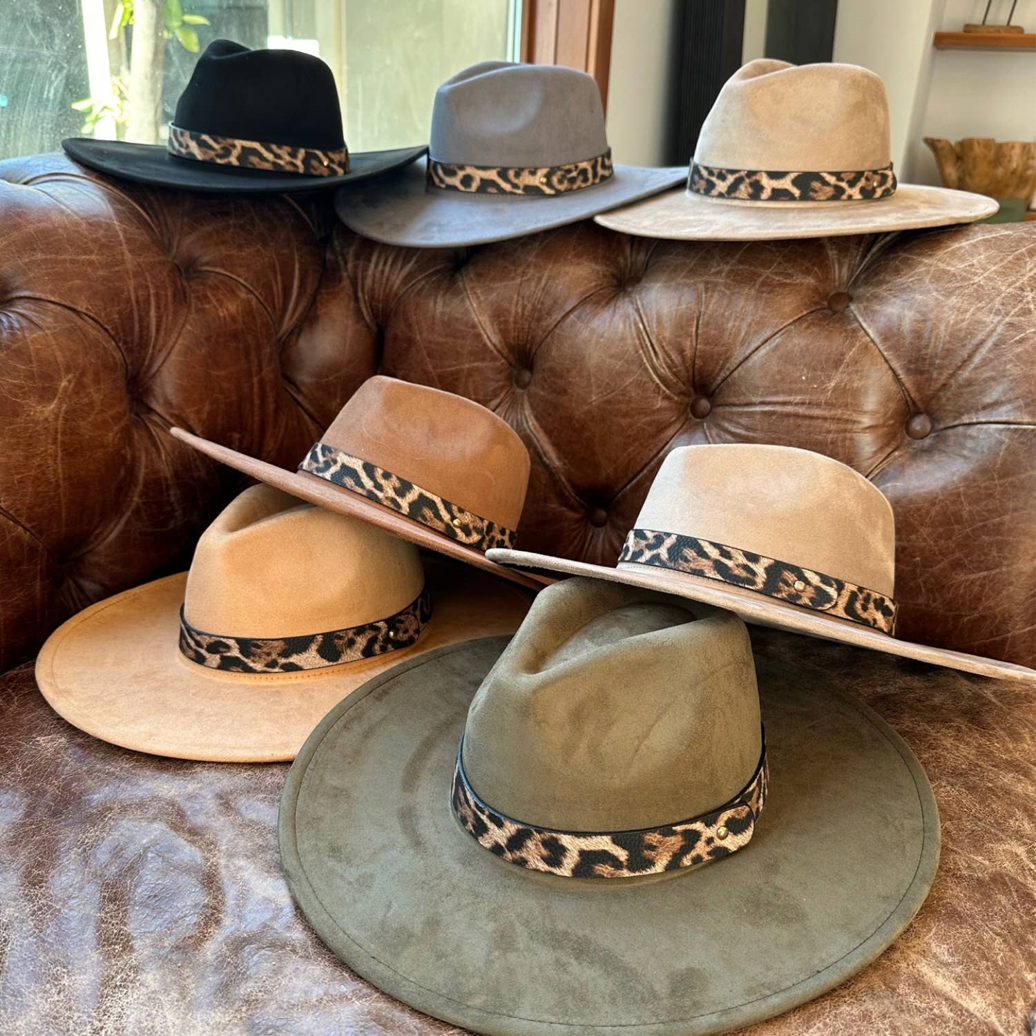 Wide Brim Suede Hat W/ Leopard printed belt