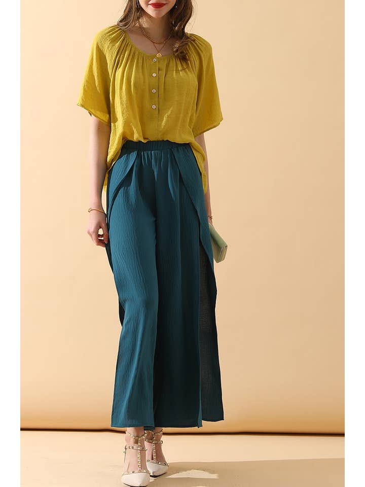 FRONT SLIT WIDE LEG PANTS