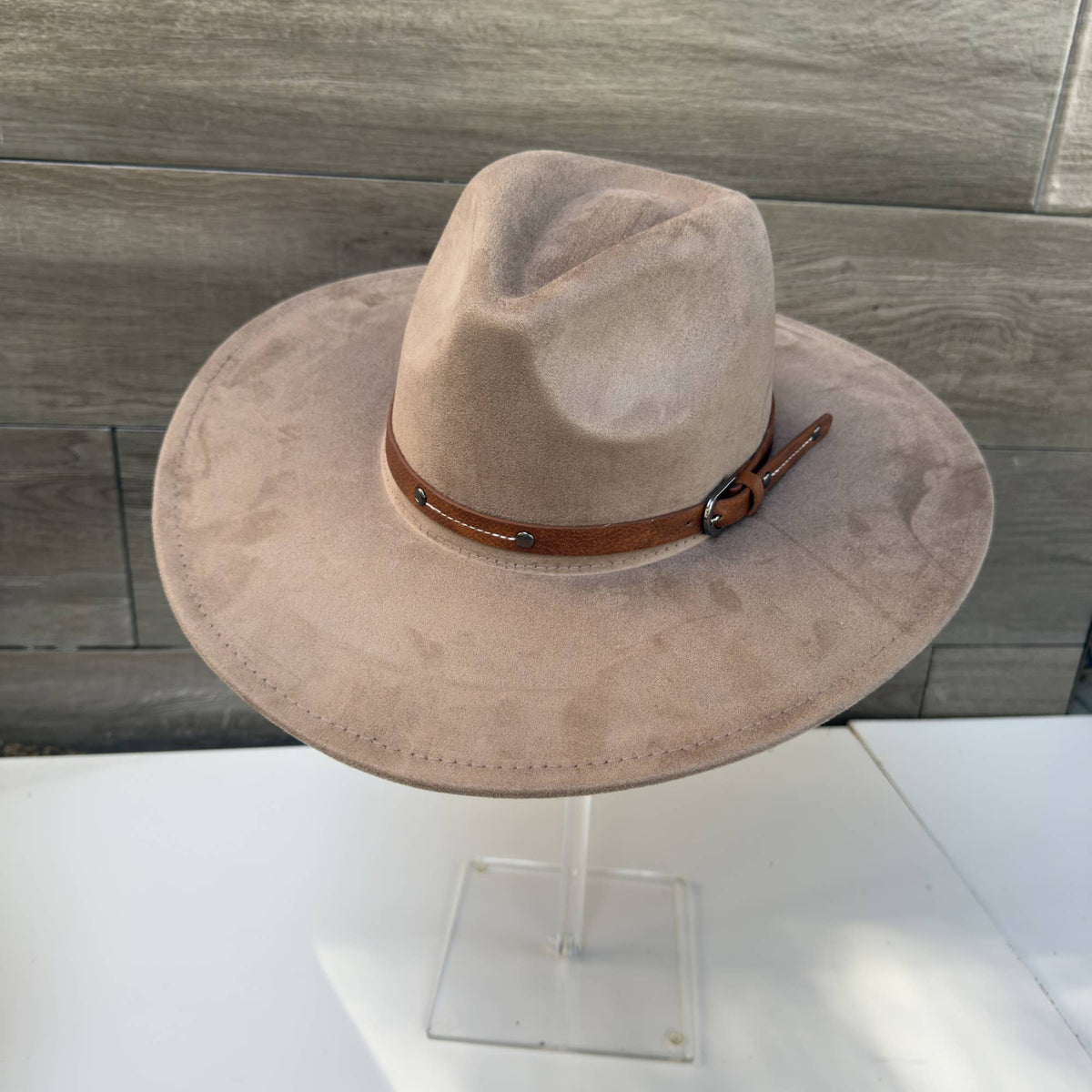 Wide Brim Suede Hat W/ Leather Belt