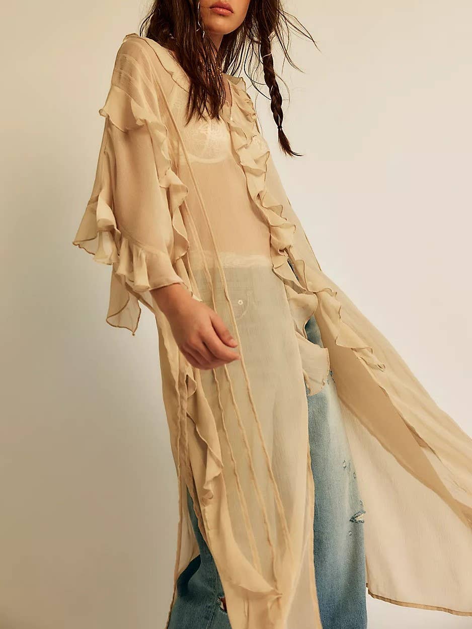 Boho sheer ruffle maxi top duster