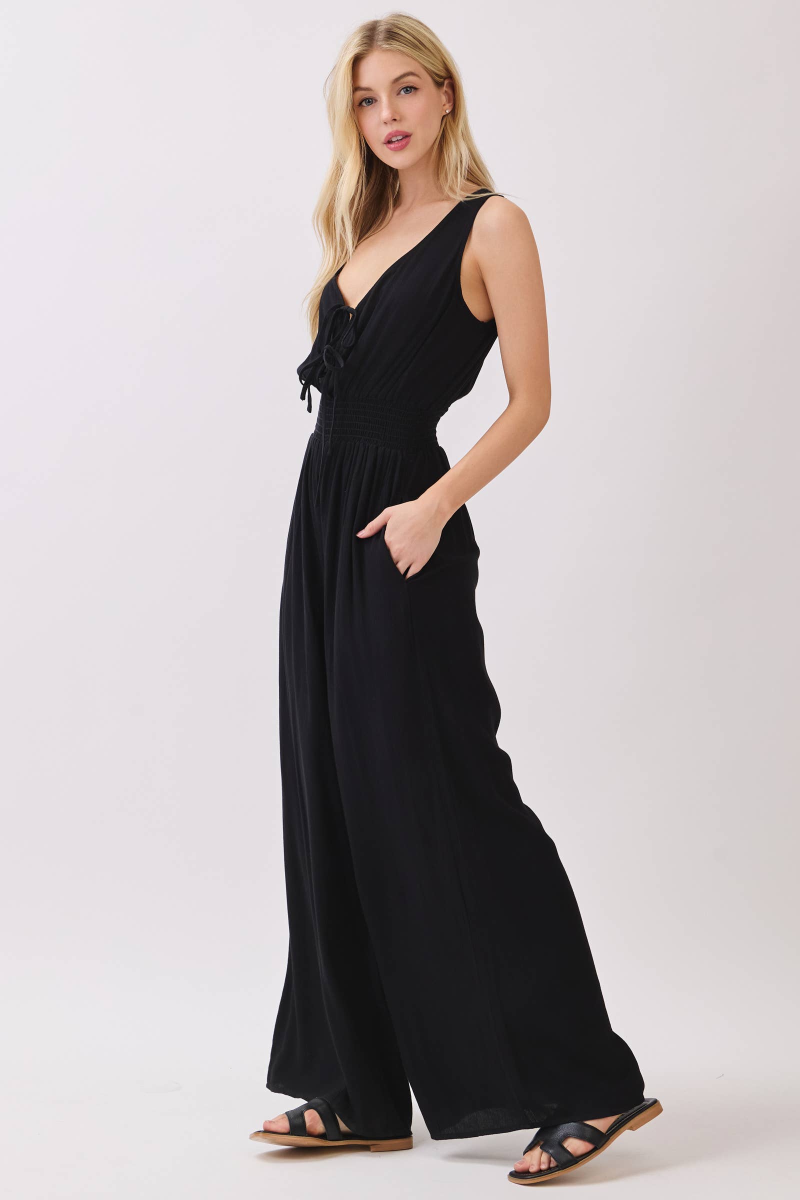 Solid Sleeveless Wide Leg Jumpsuit