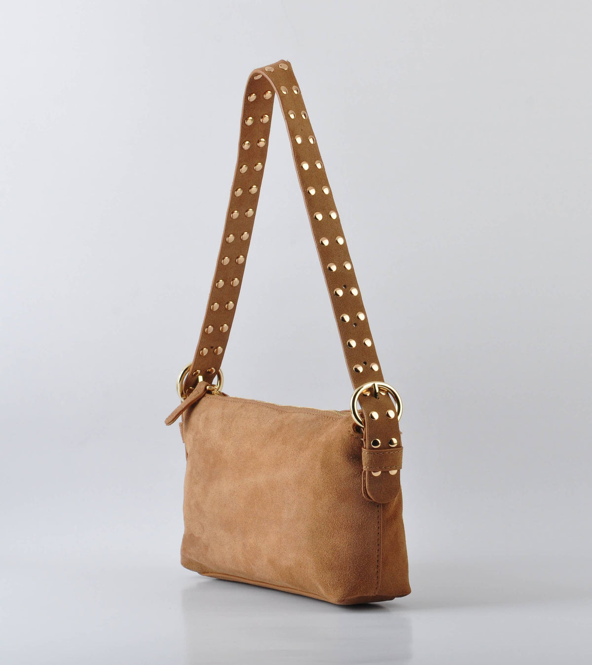 Suede Leather  Shoulder Bag w/ Studded Strap