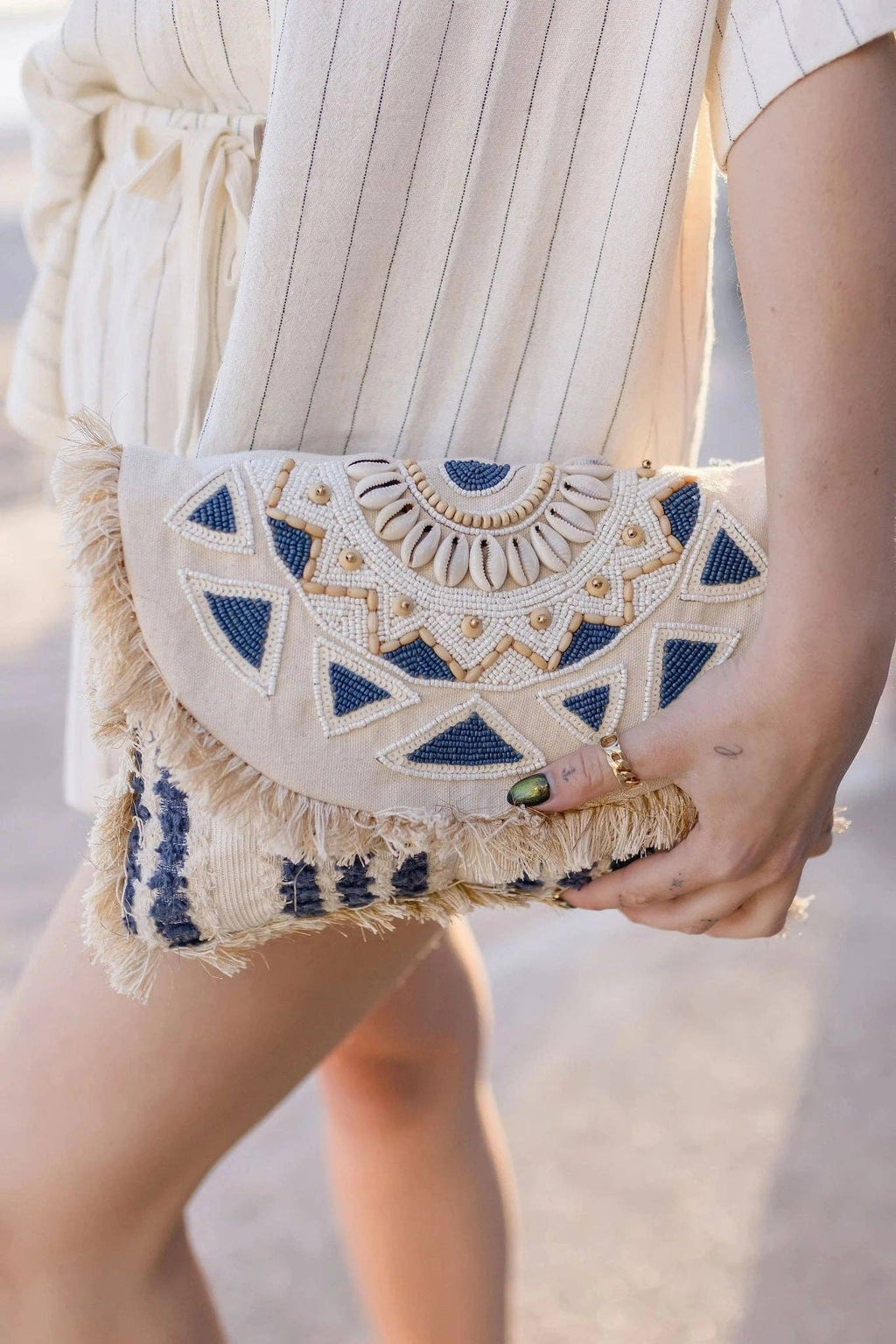 Shells & Beaded Fringe Clutch