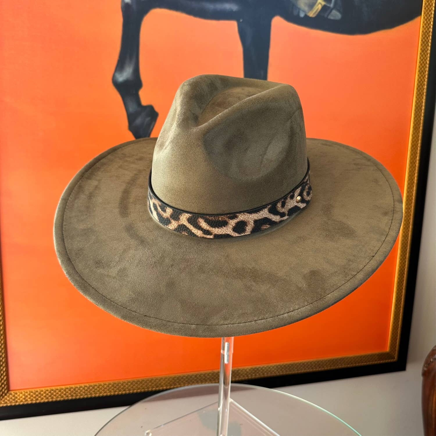 Wide Brim Suede Hat W/ Leopard printed belt