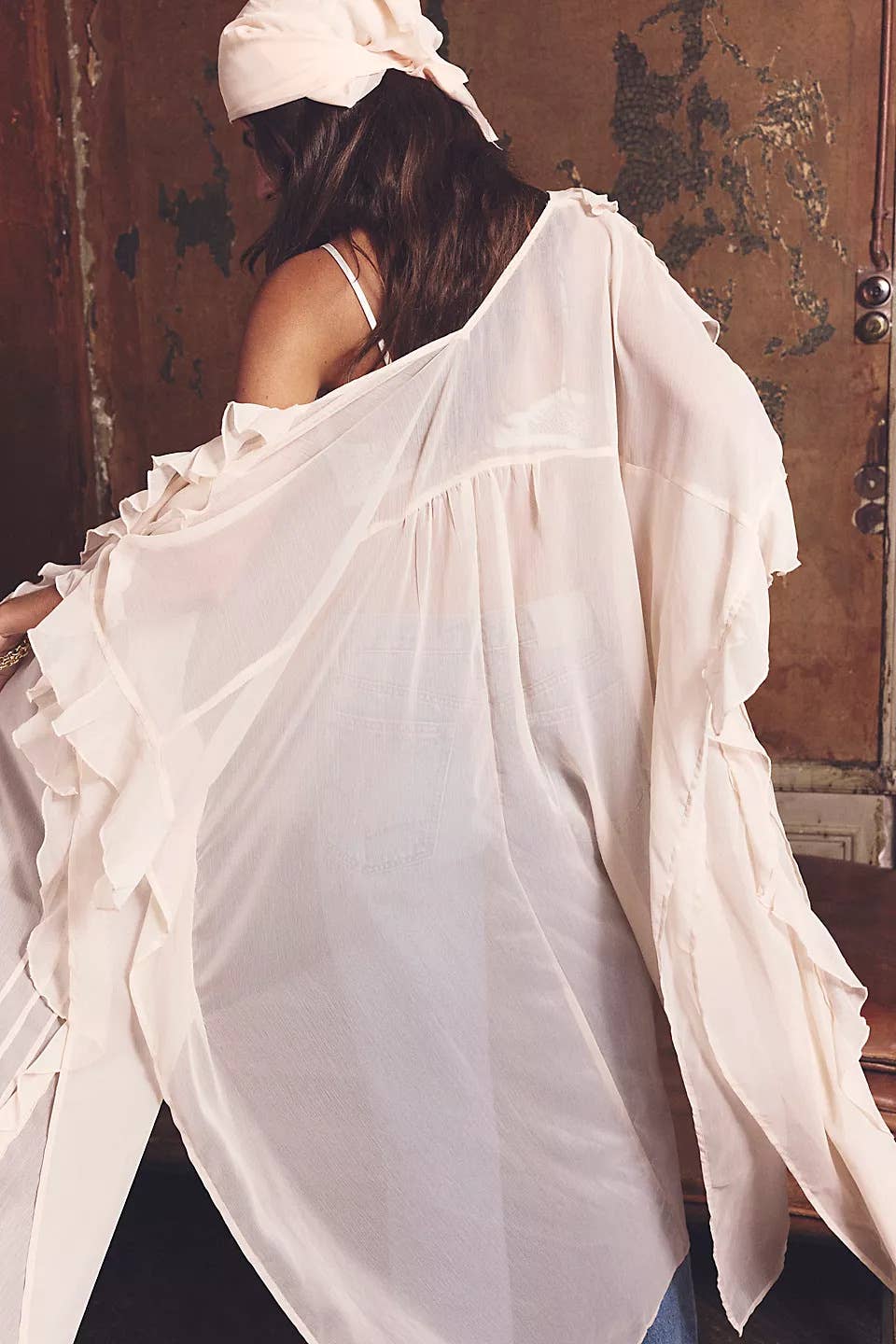 Boho sheer ruffle maxi top duster