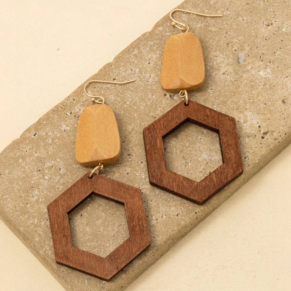Hexagon Wood Drop Earrings