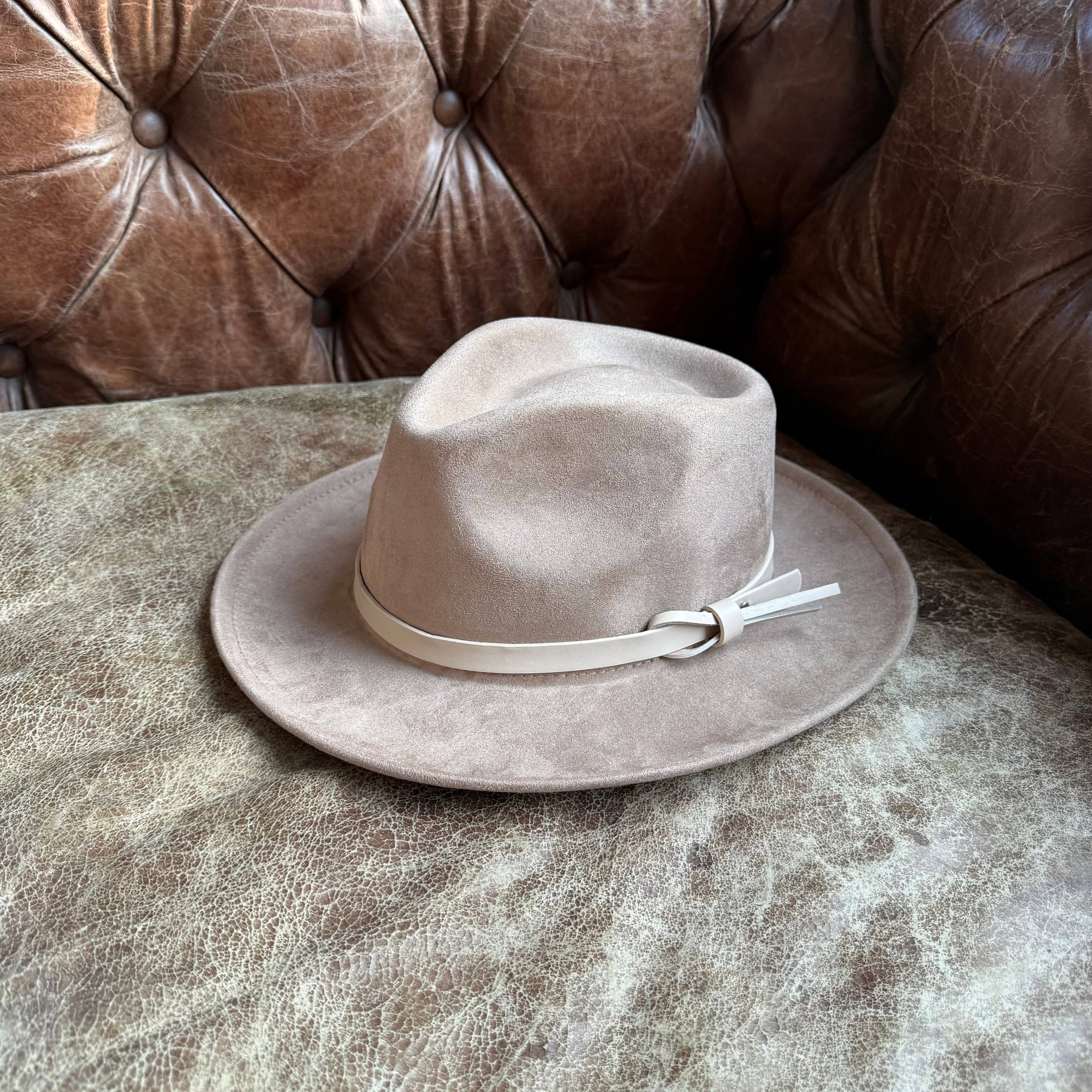 Vegan suede rancher hat with leather Hat band
