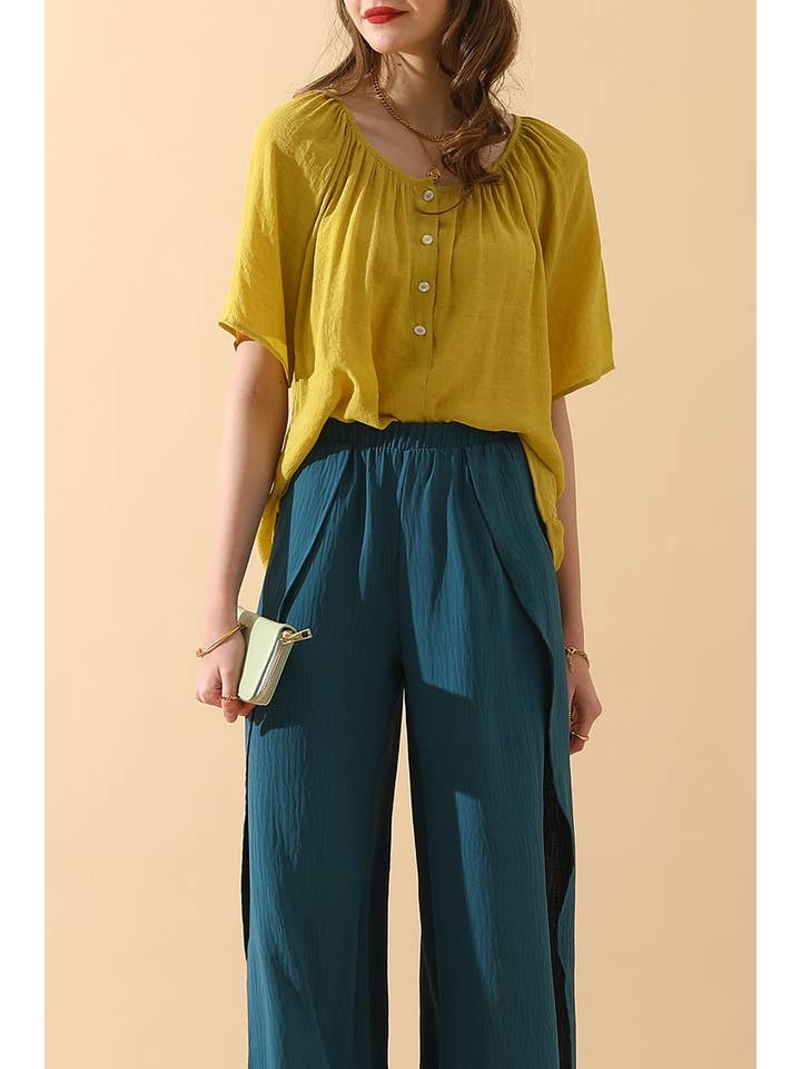 FRONT SLIT WIDE LEG PANTS