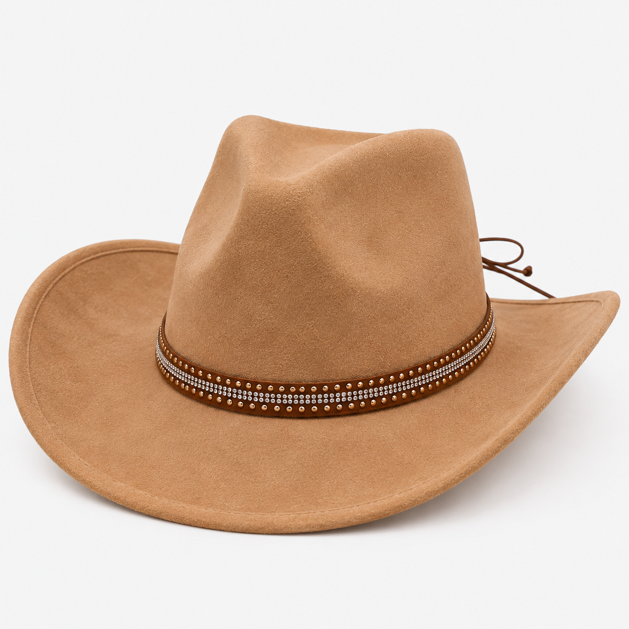 Rhinestone Studded Adjustable Brown Hat Band