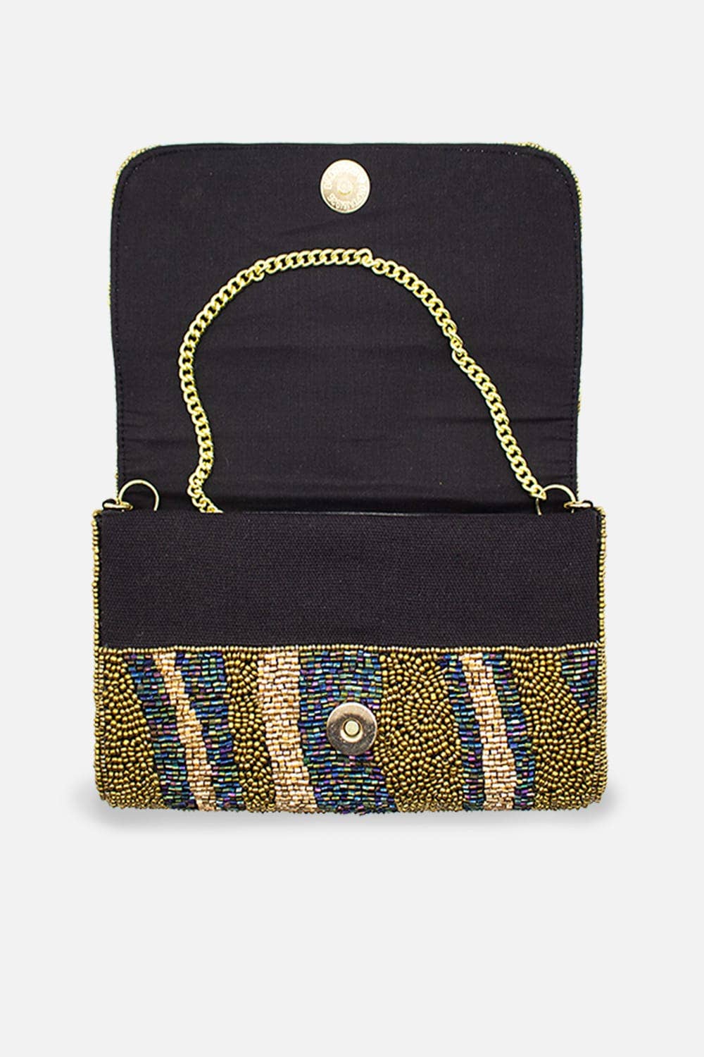 IRIDESCENT BRONZE BEADED RECTANGULAR CLUTCH
