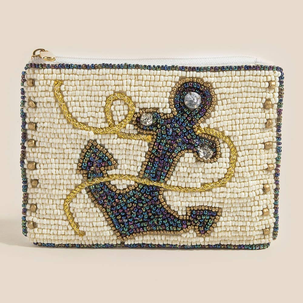 Sea Anchor And Rope Seed Beaded Coin Purse