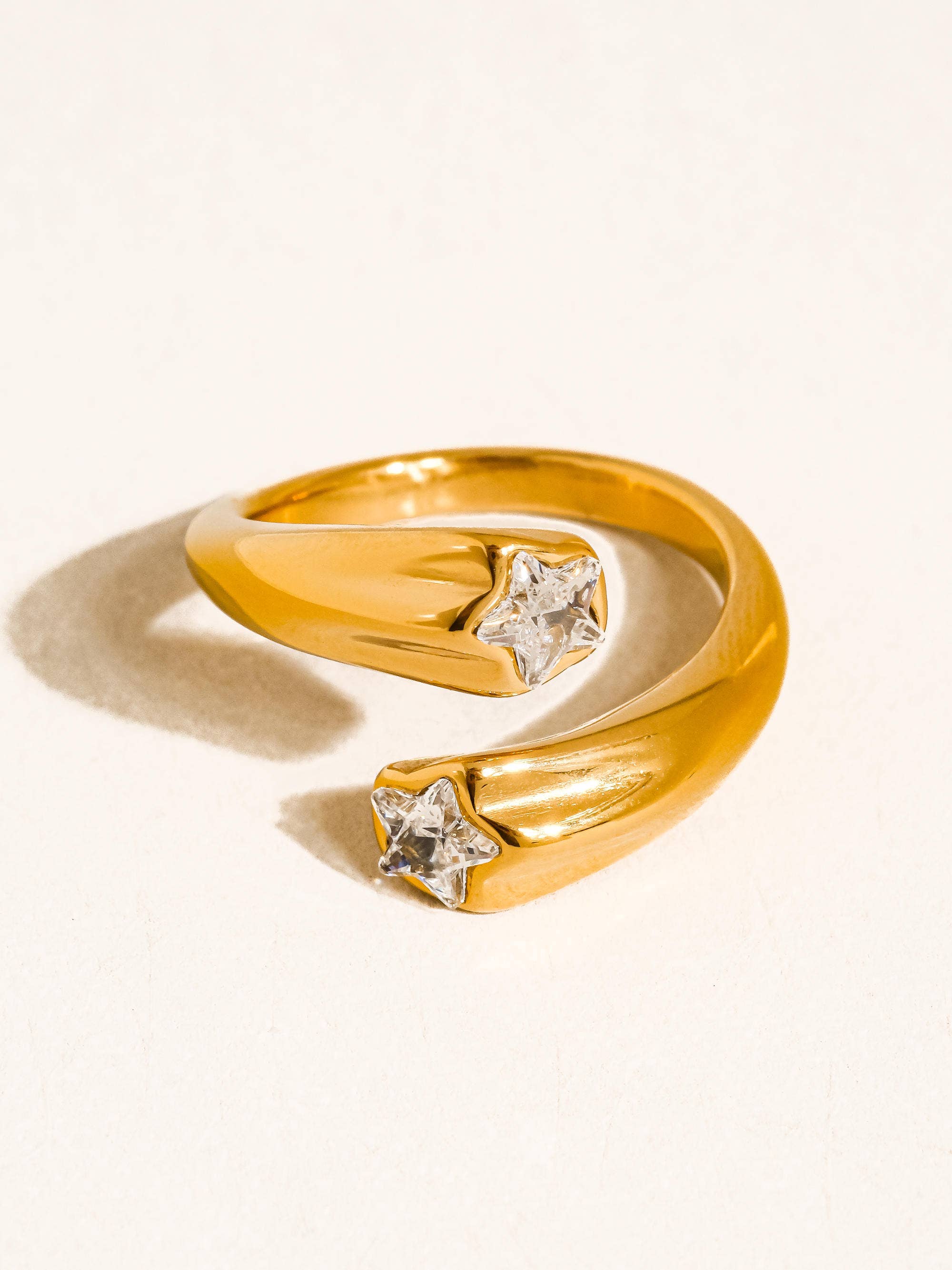 Fenella 18K Gold Non-Tarnish Double Star CZ Ring