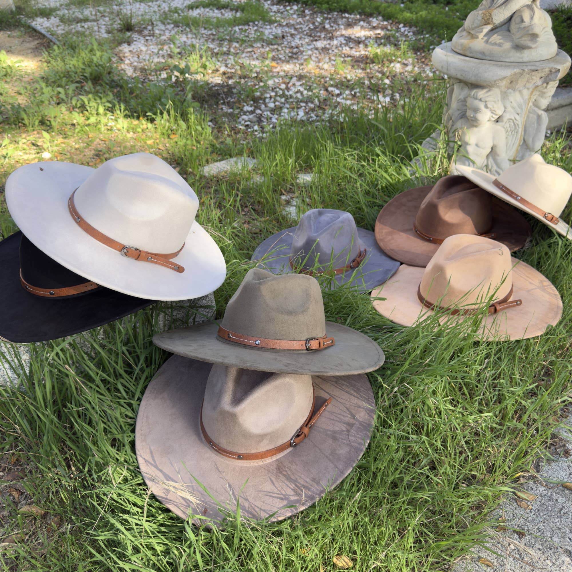 Wide Brim Suede Hat W/ Leather Belt