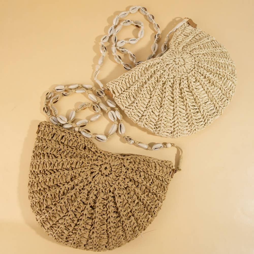 Shell Strap Straw Braided Bag