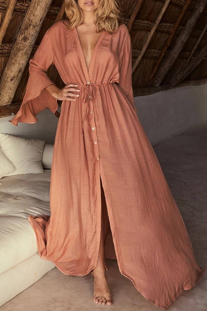 Bell sleeves Plunge slit maxi dress