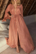 Bell sleeves Plunge slit maxi dress